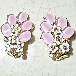 1950s BSK Soft pink petals  Aurora borealis stones some missing clip on earrings